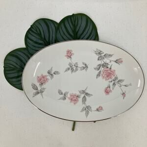 Vintage Noritake Pink Gray Platinum Trim Rose 5601 Roseglen Oval Serving Platter